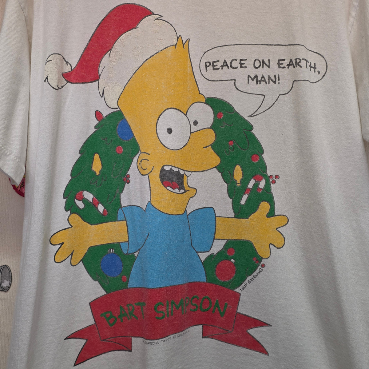 VTG Bart Simpson " Peace On Earth Man" Christmas Graphic T-Shirt: XL