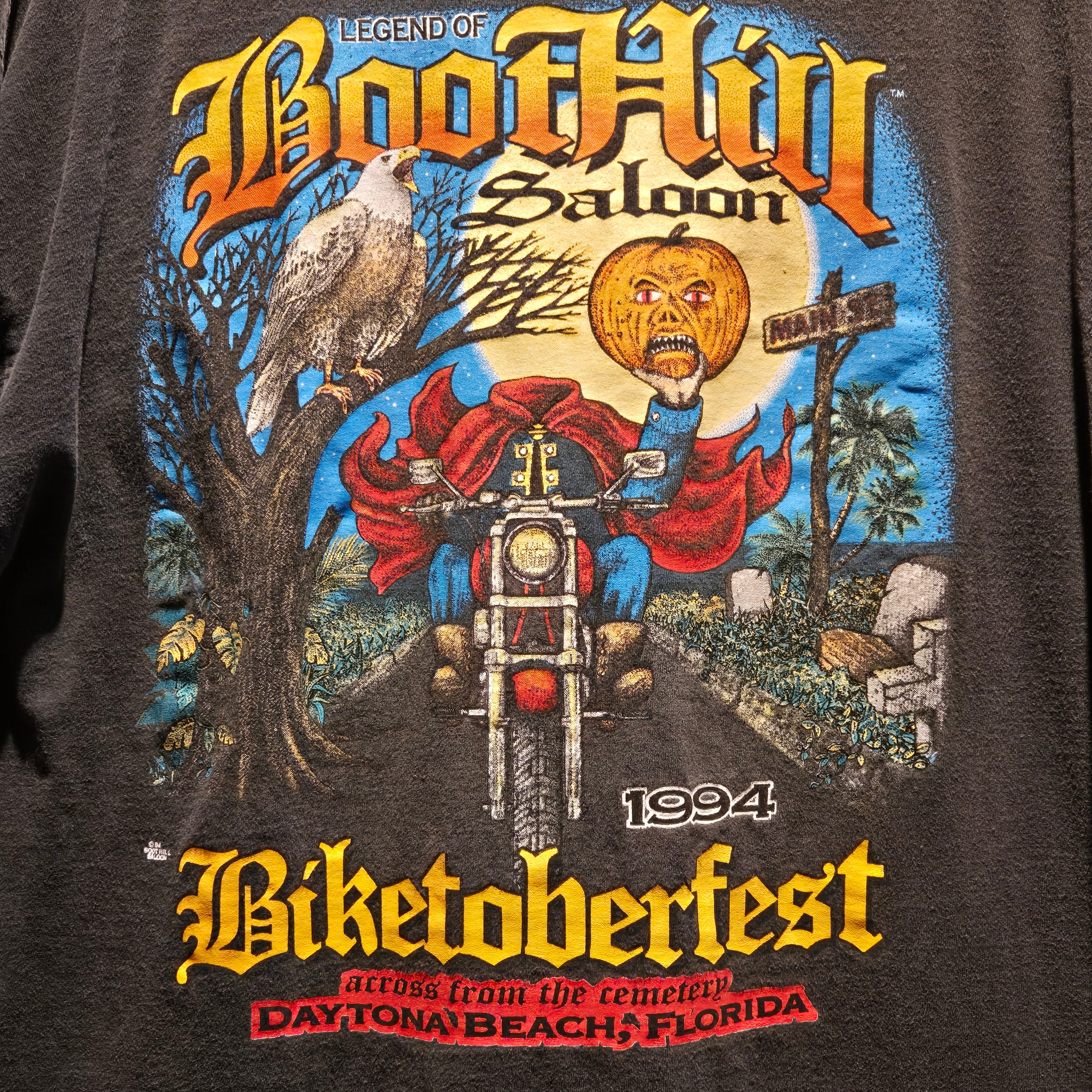 VTG 1994 BootHill Saloon Biketoberfest Black T-Shirt: 2XL