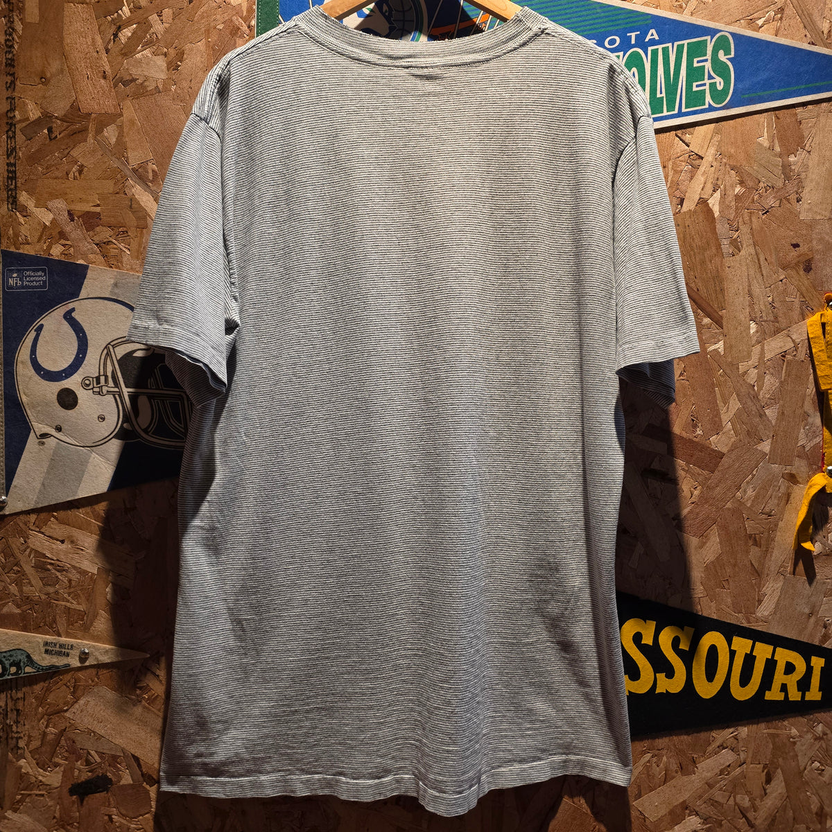 VTG 90's Indiana Hoosiers University Striped Grey T-Shirt: XL