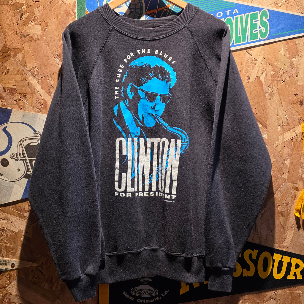VTG 1992 Bill Clinton Black Sweatshirt The Cure For The Blues Clinton For President: XL