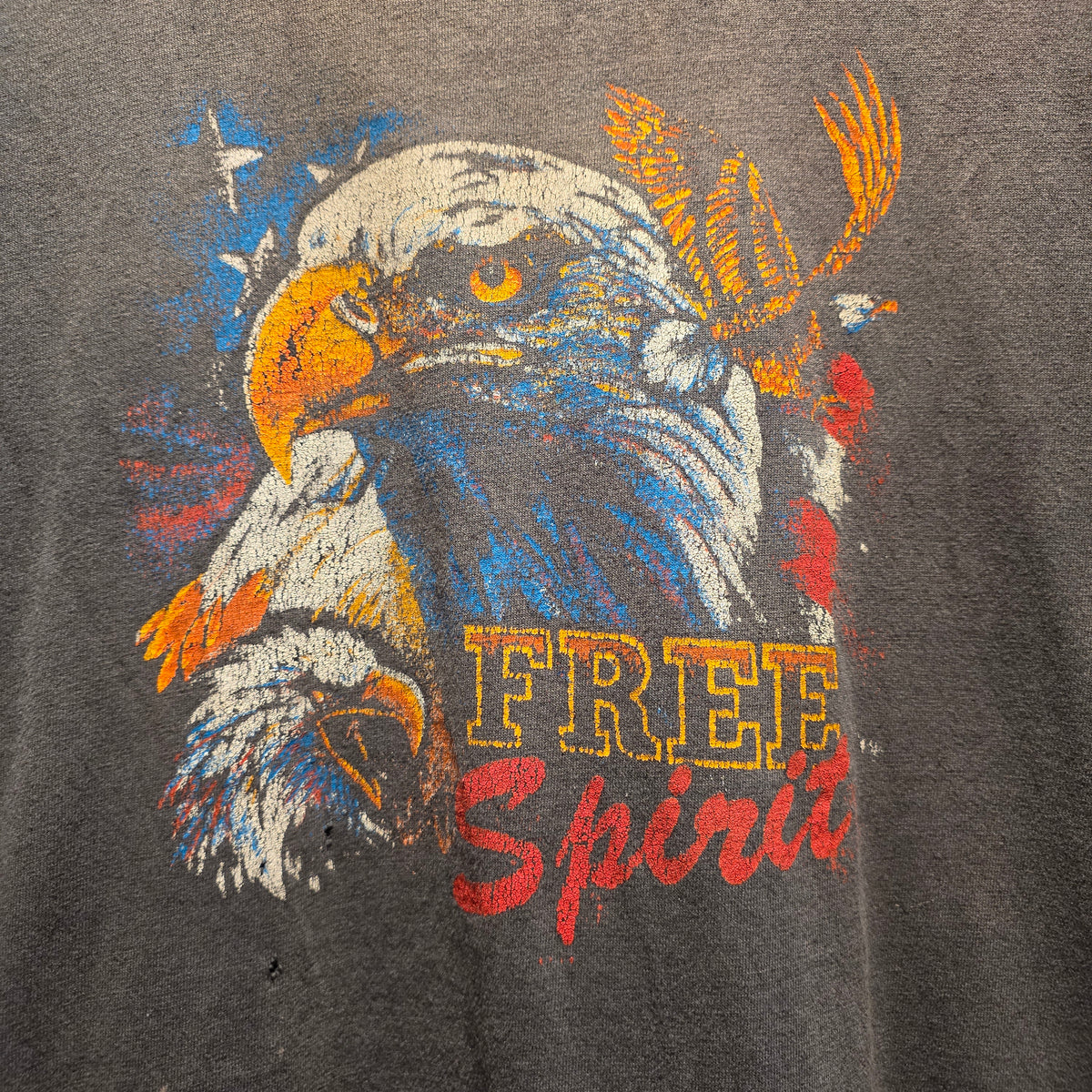 VTG Free Spirit Eagle Faded Black Single Stitch T-Shirt: XL