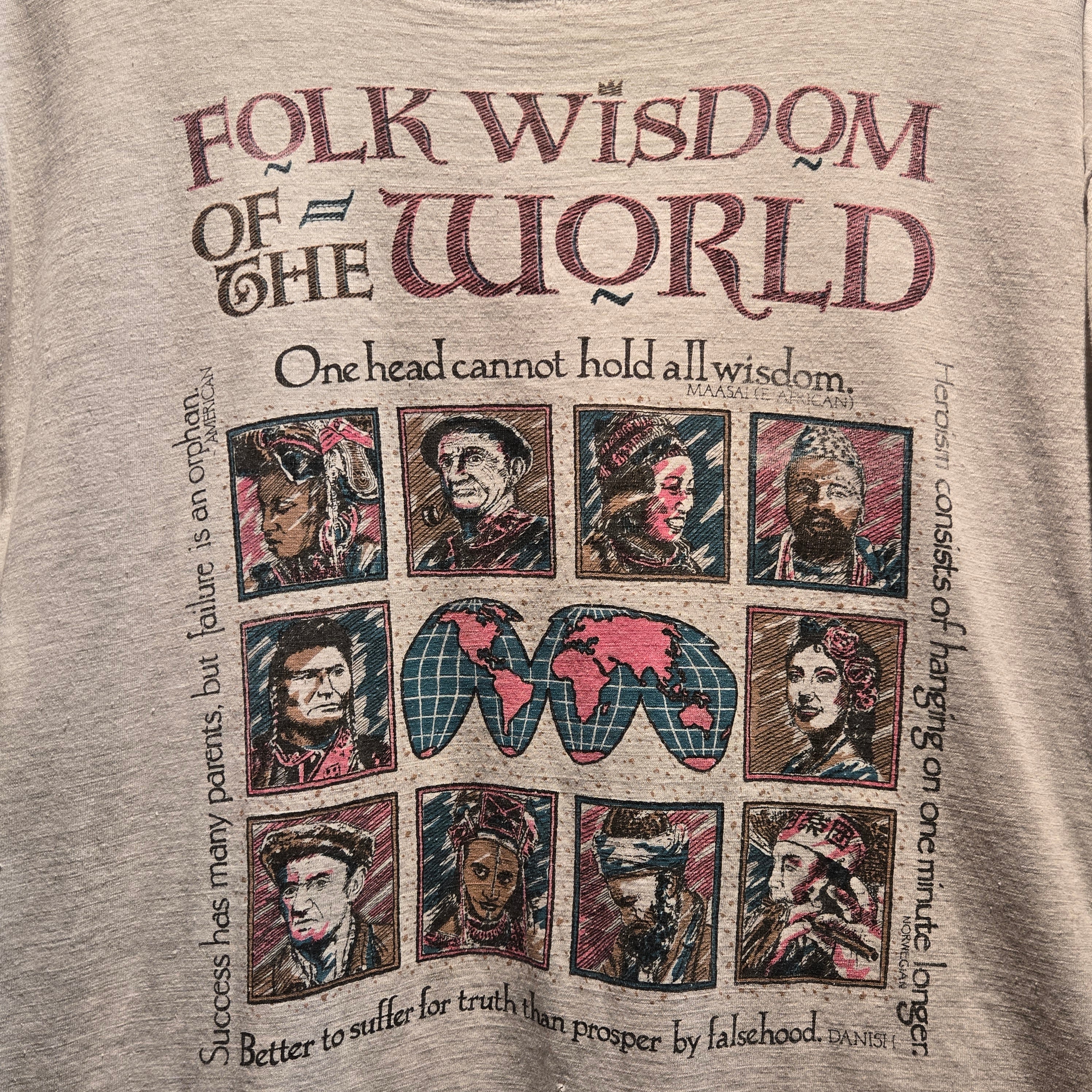 VTG Folk Wisdom Of The World Double Sided T-Shirt: Large