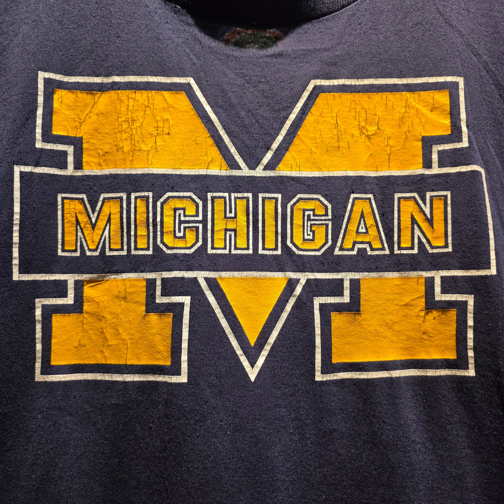 VTG 90's Michigan Wolverines Navy Graphic T-Shirt: Large