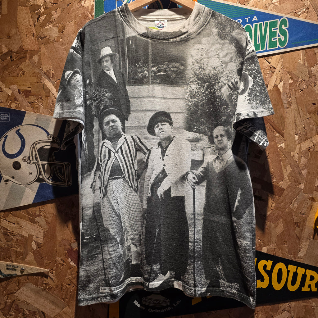 VTG 1998 Three Stooges All Over Print T-Shirt Mens Large Hometown TV 90s Comedy