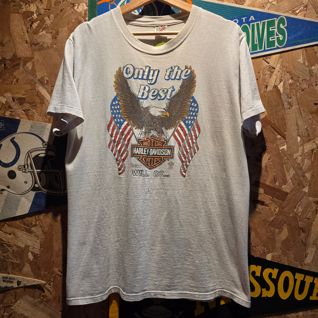 VTG 1987 Harley Davidson Only The Best Will Do White T-Shirt Eagle USA: Large