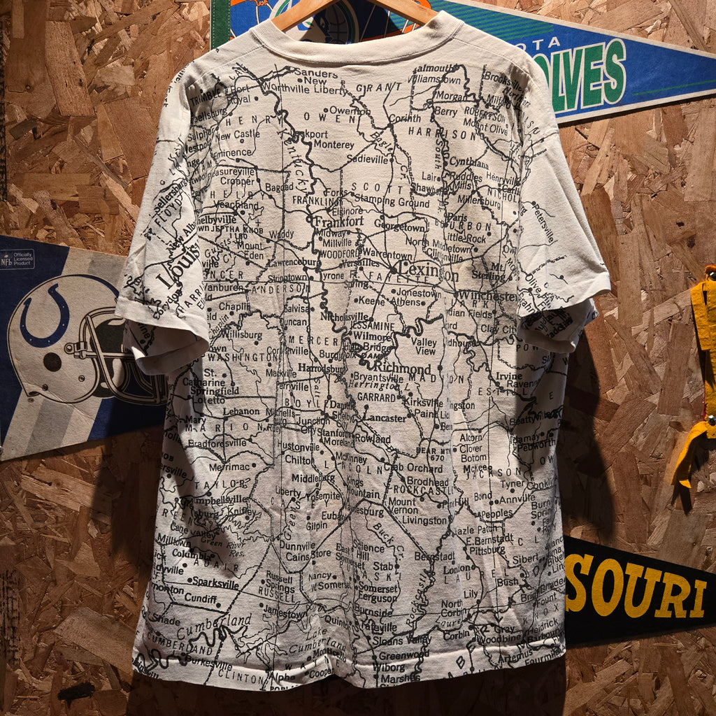 VTG Kentucky AOP Map Single Stitch Graphic T-Shirt: XXL