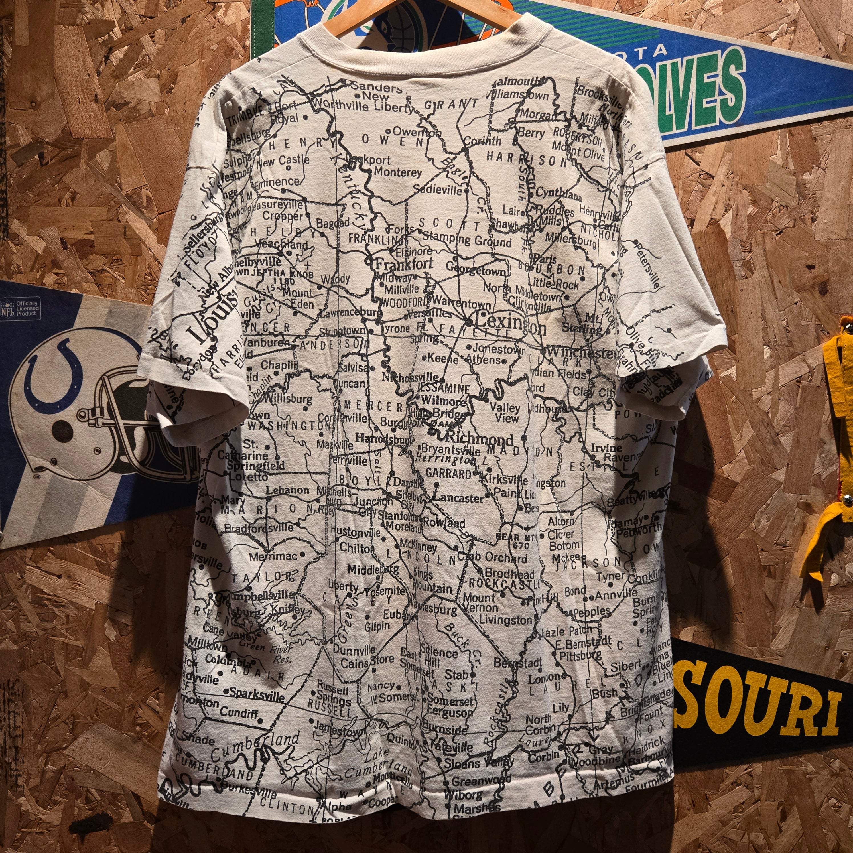 VTG Kentucky AOP Map Single Stitch Graphic T-Shirt: XXL