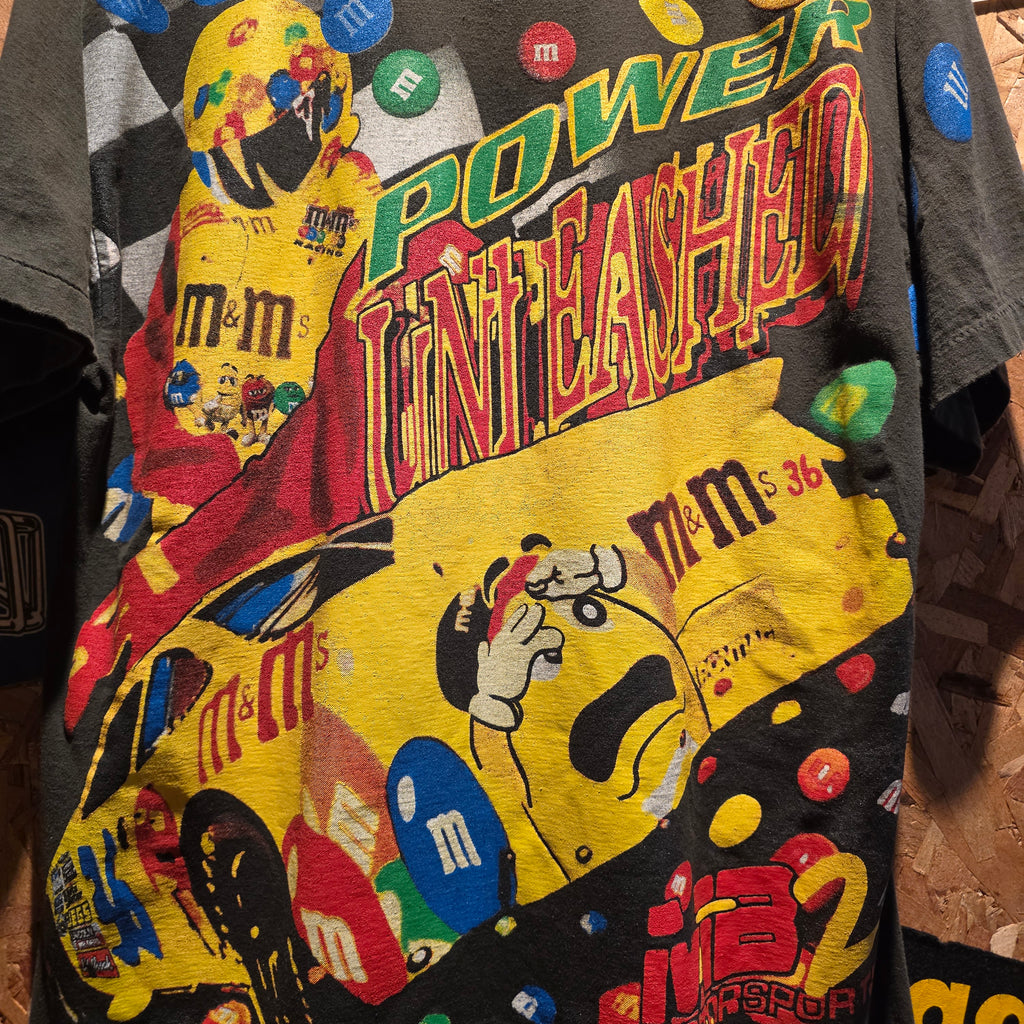 VTG Bootleg Giant Ernie Irvan M&M's Nascar Double Sided T-Shirt: XL