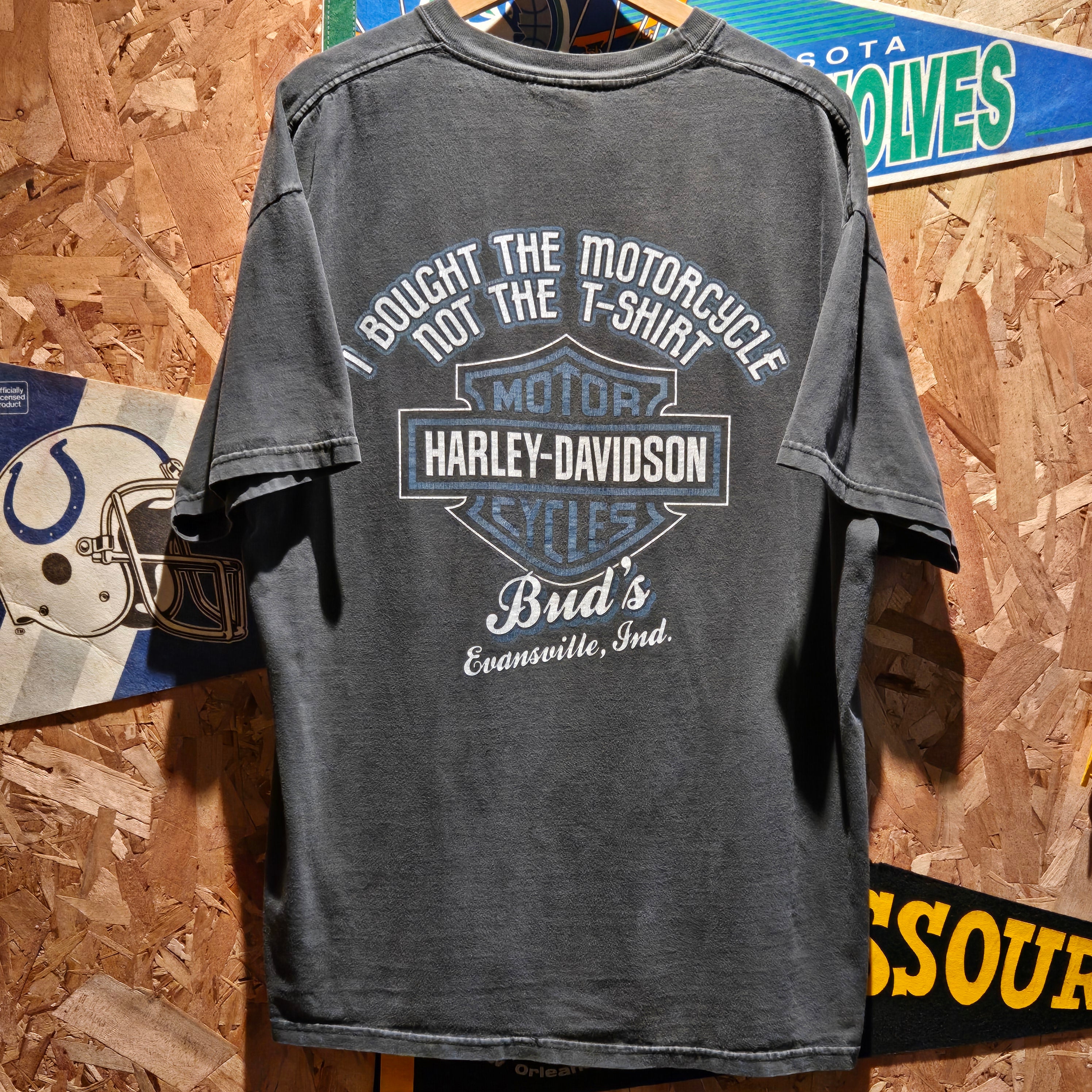 VTG 2001 Harley Davidson Black T-shirt Buds Evansville IN: XL