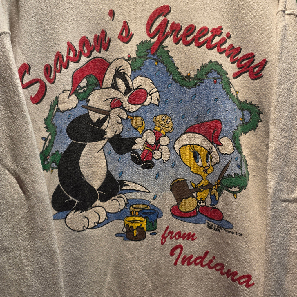 VTG 1995 Tweety Bird Sylvester Season's Greetings From Indiana White Sweatshirt: Large