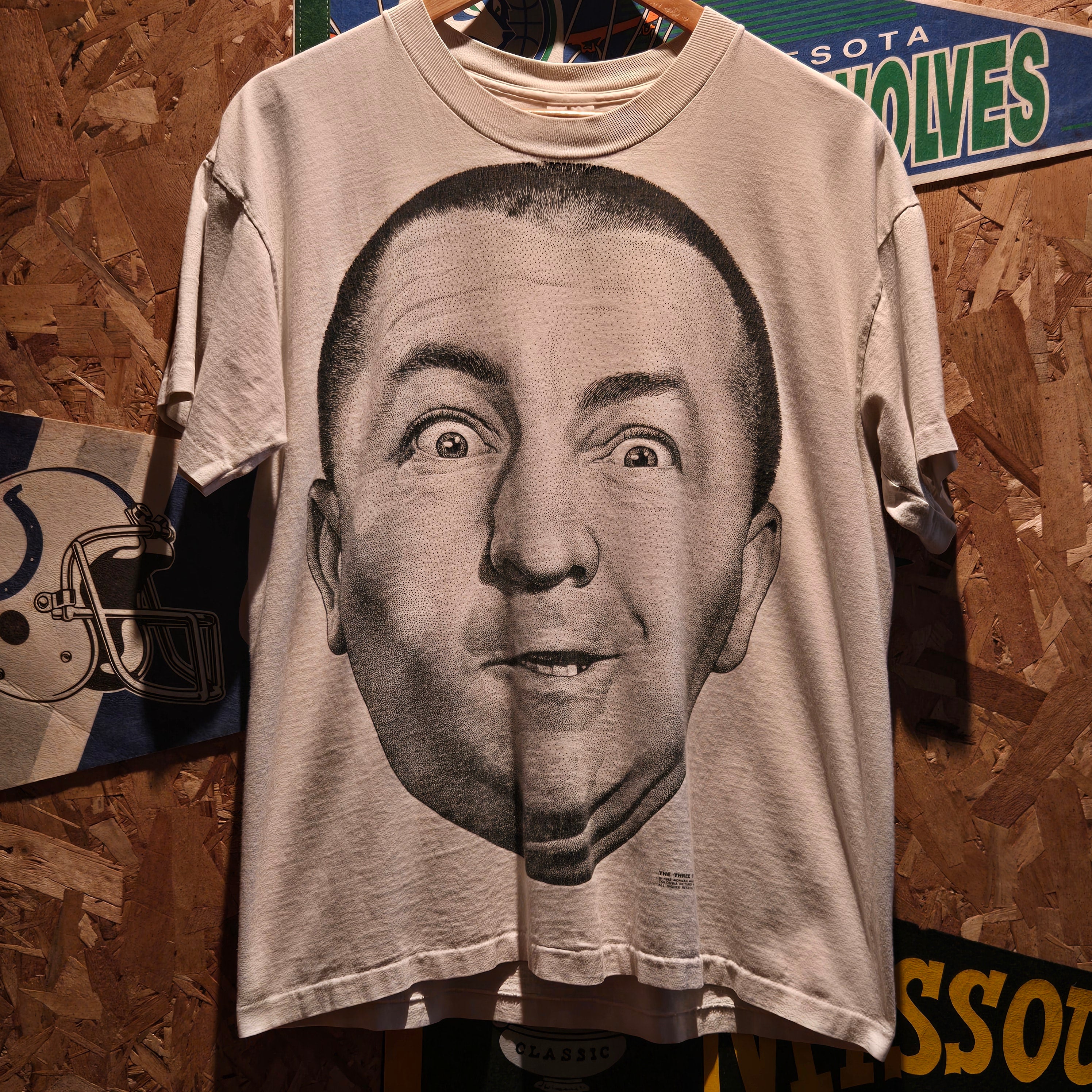 VTG 90's Three Stoges Curly's Face White T-Shirt: Medium
