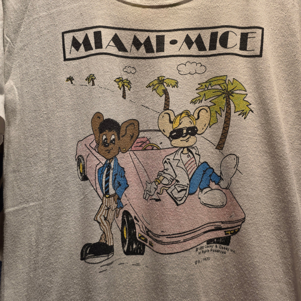 VTG 1985 Miami Mice Parody White Graphic T-Shirt: Large