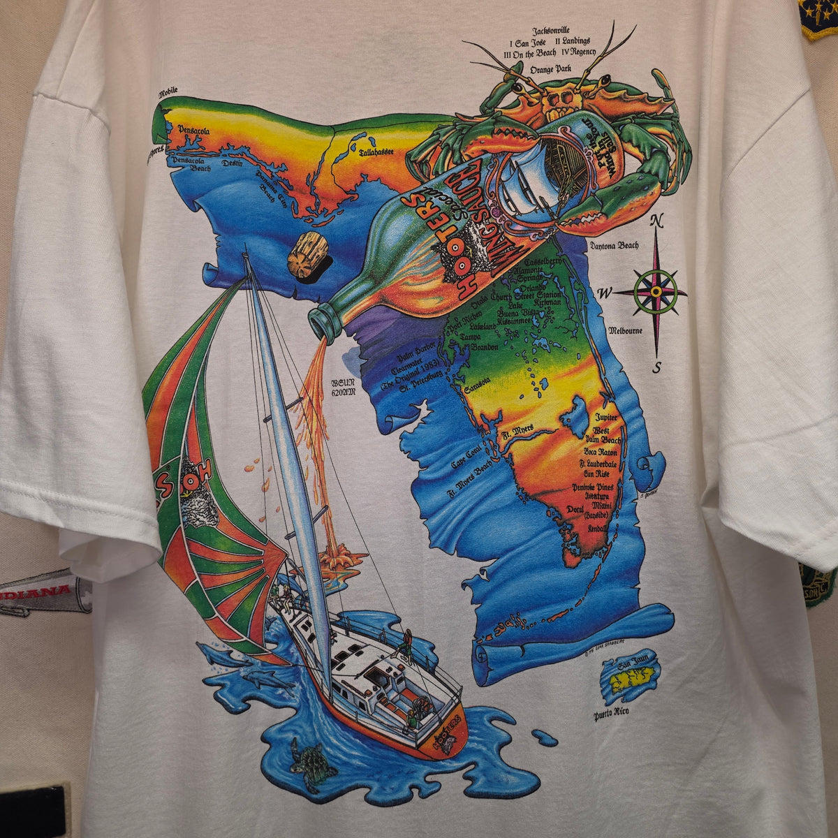 VTG Hooters Daytona White Graphic Double-Sided T-shirt: XXL