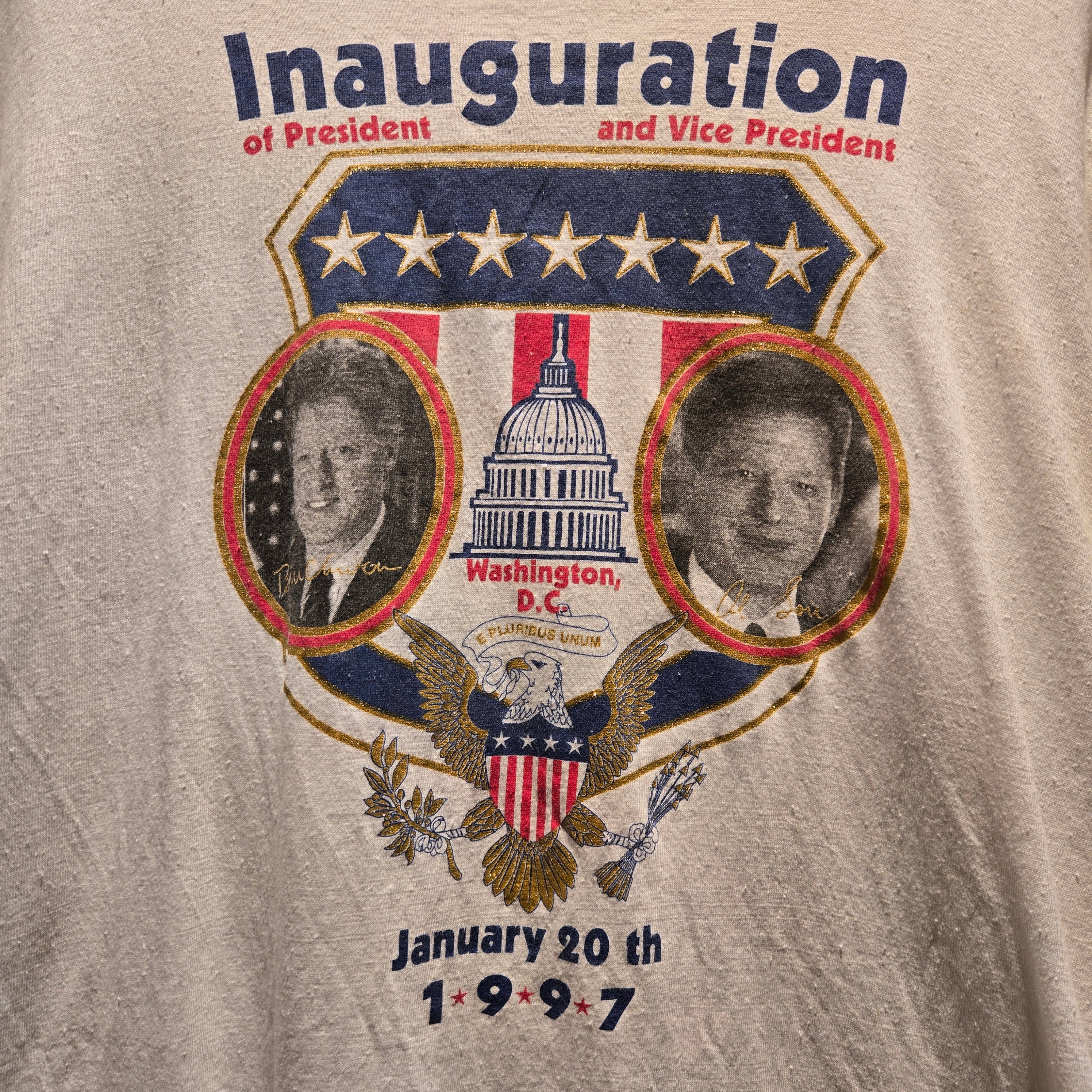 VTG 1997 Bill Clinton Al Gore Presidential Inauguration White Graphic T-Shirt: XL