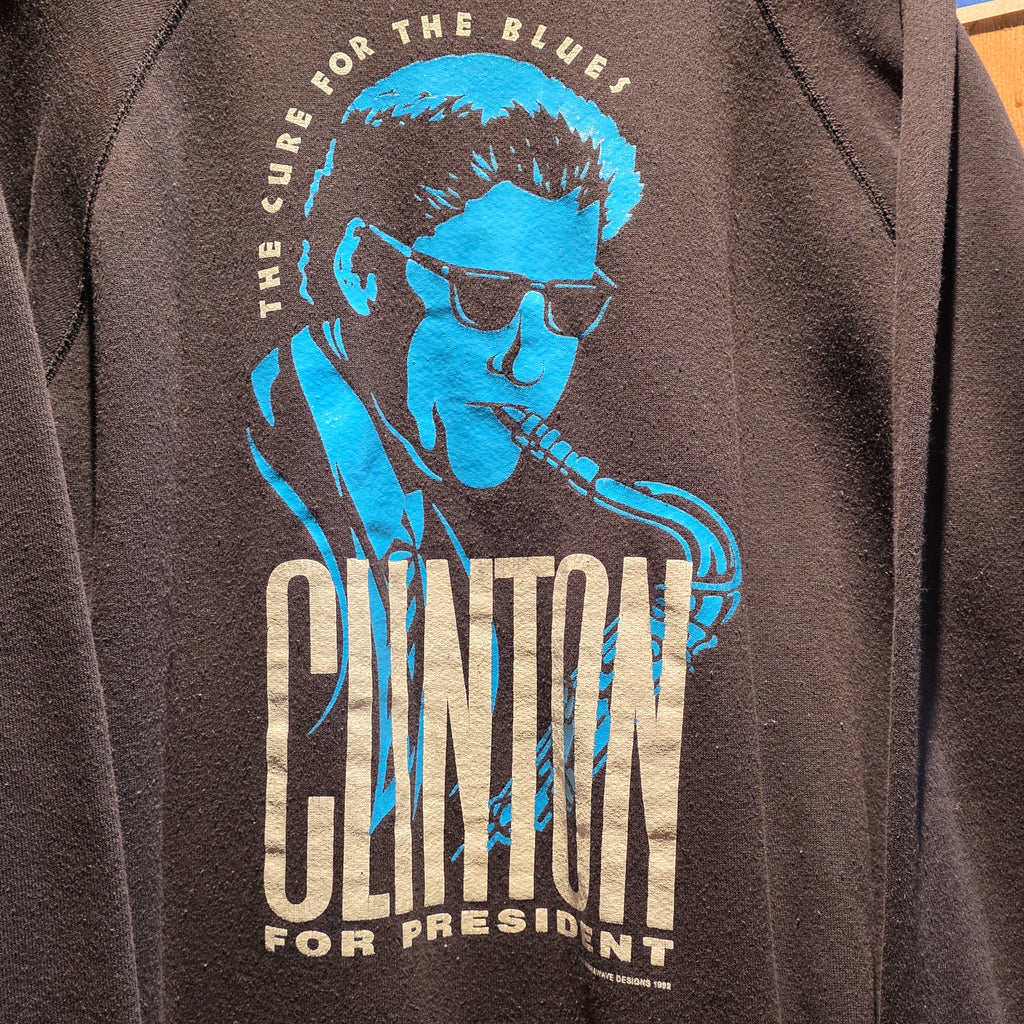VTG 1992 Bill Clinton Black Sweatshirt The Cure For The Blues Clinton For President: XL