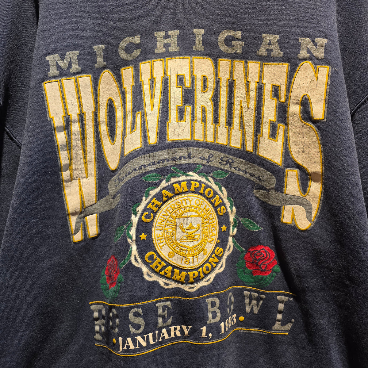 VTG 1993 Michigan Wolverines Rose Bowl Champions Navy Sweatshirt: XXL