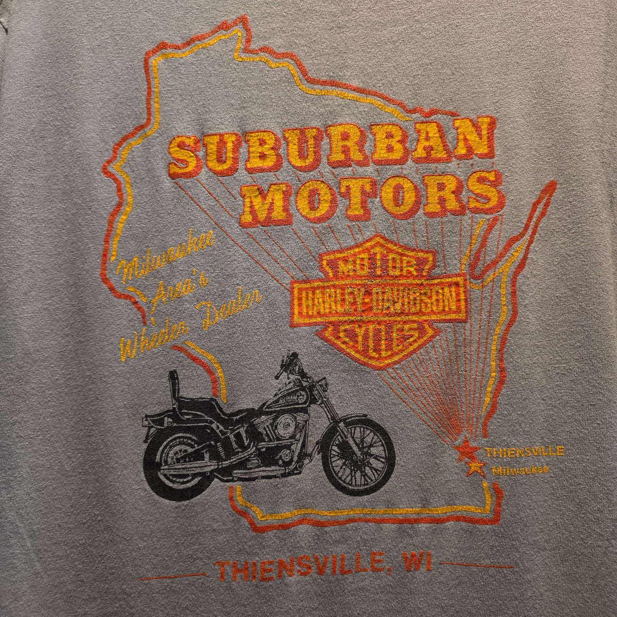 VTG Distressed 3D Emblem Harley Davidson Eagle Suburban Motors T-Shirt: Large