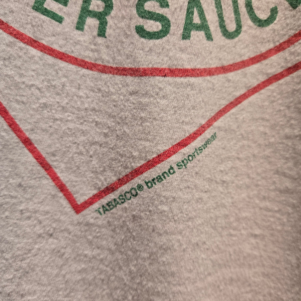 VTG Tabasco Sauce White Graphic Made In USA T-Shirt Long Sleeve: Large