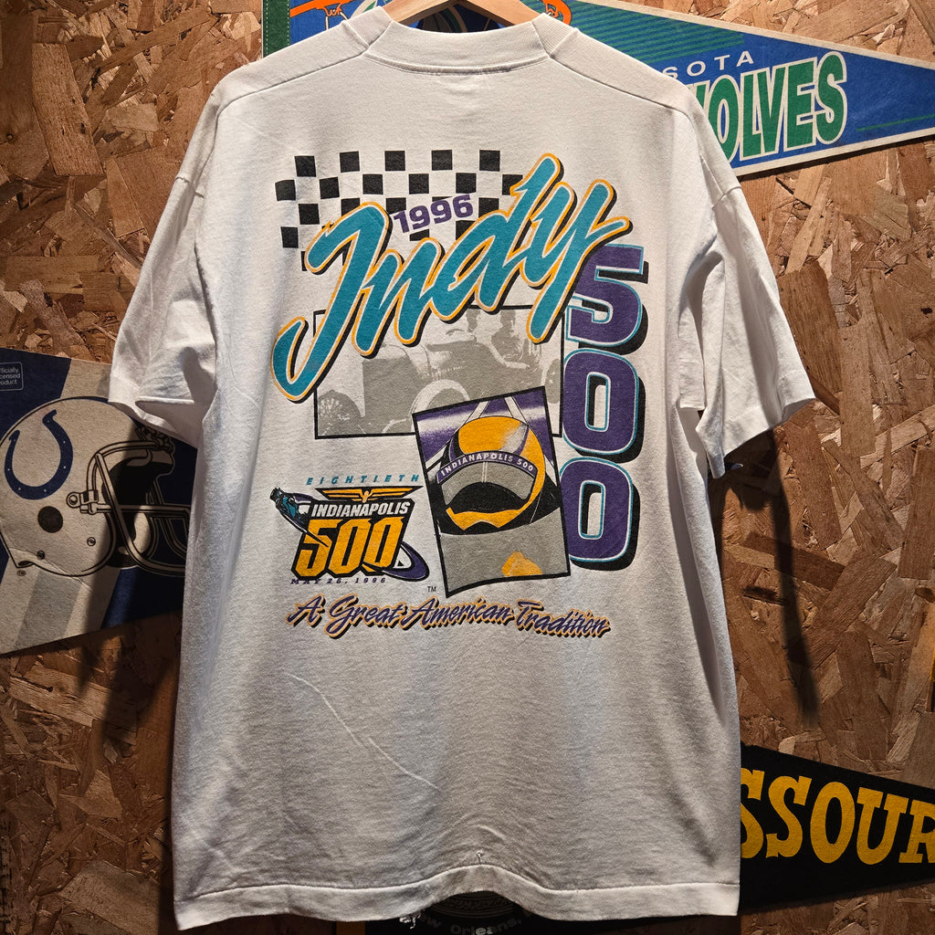 VTG 90's Rare Test Print Graphic T-Shirt Preakness/Indy 500 Double Sided: XL