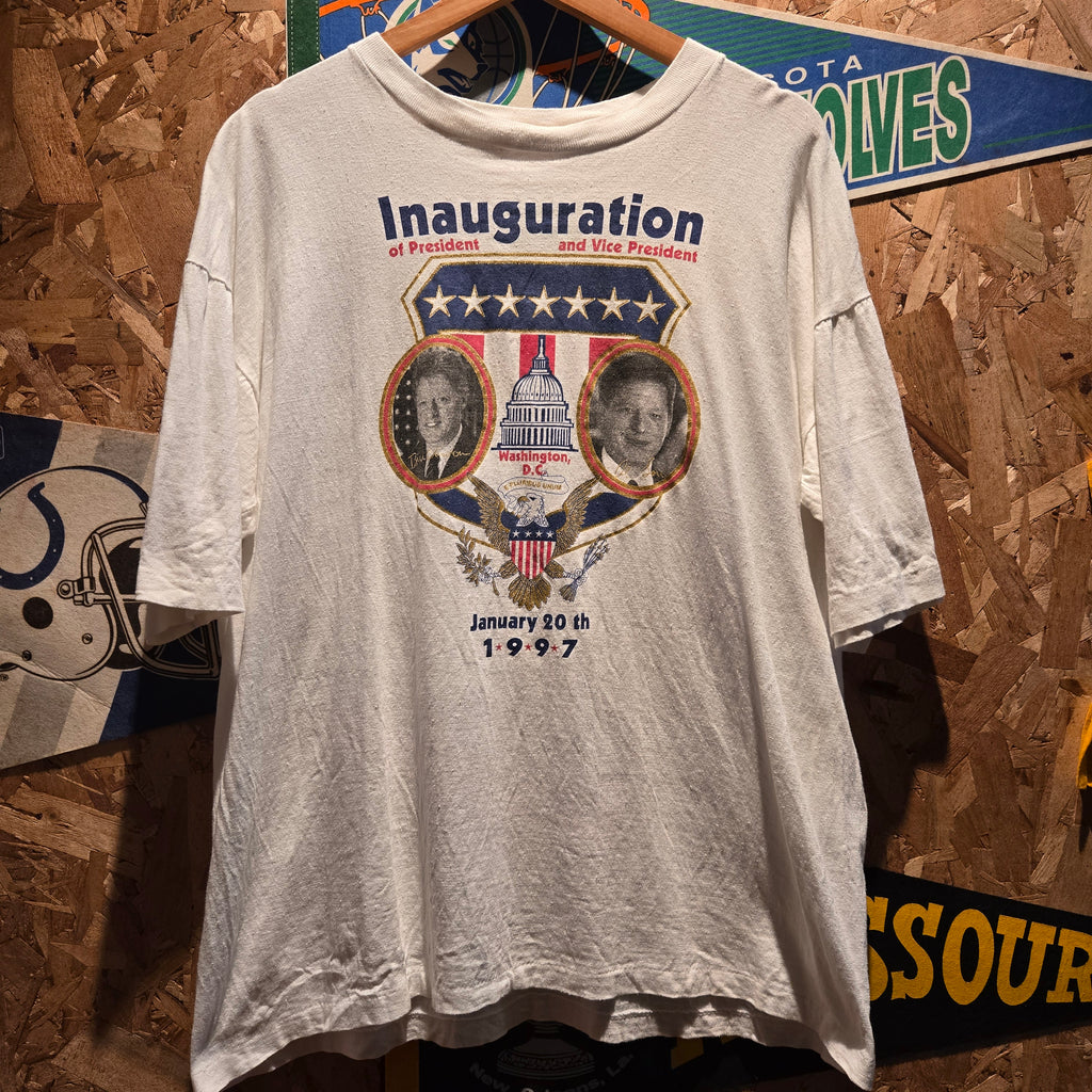 VTG 1997 Bill Clinton Al Gore Presidential Inauguration White Graphic T-Shirt: XL