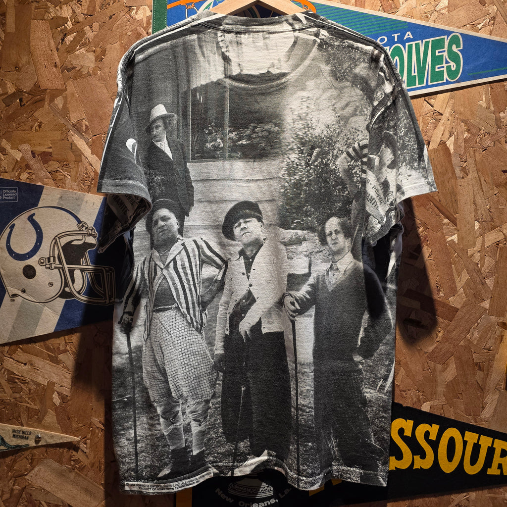 VTG 1998 Three Stooges All Over Print T-Shirt Mens Large Hometown TV 90s Comedy