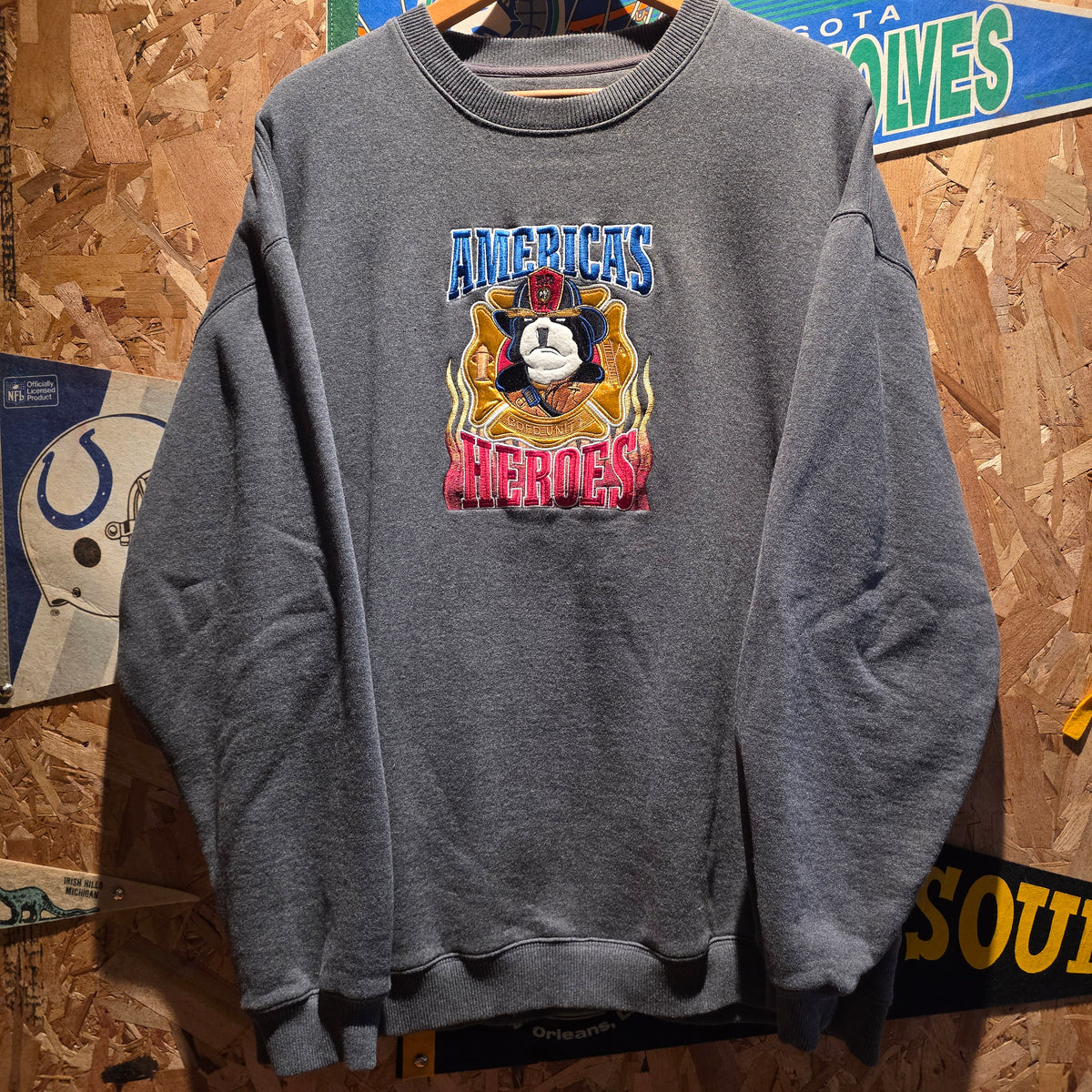 VTG Big Dogs America's Heroes BDFD Firefighter Grey Sweatshirt: Large