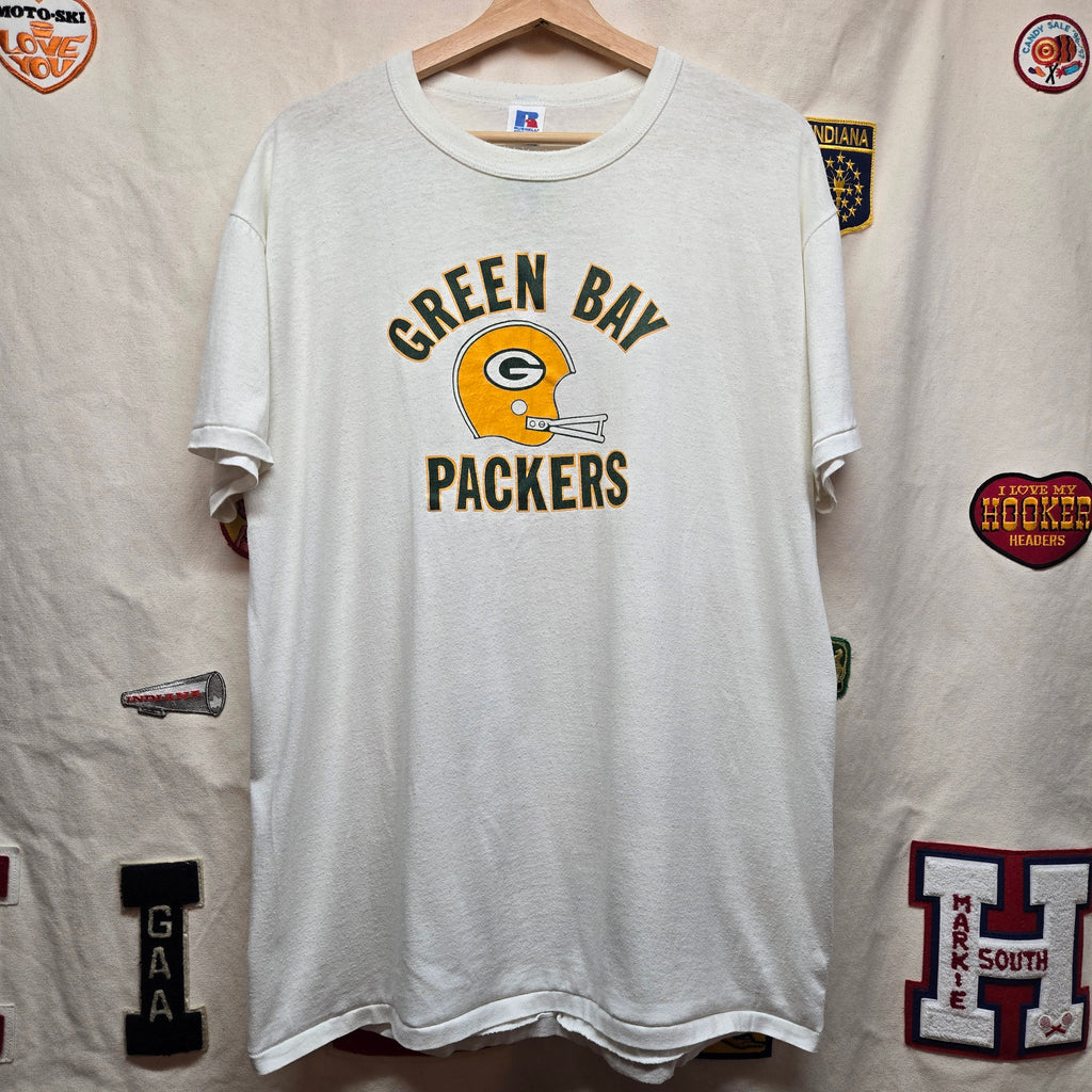 VTG 90S Green Bay Packers White Graphic T-Shirt: XL