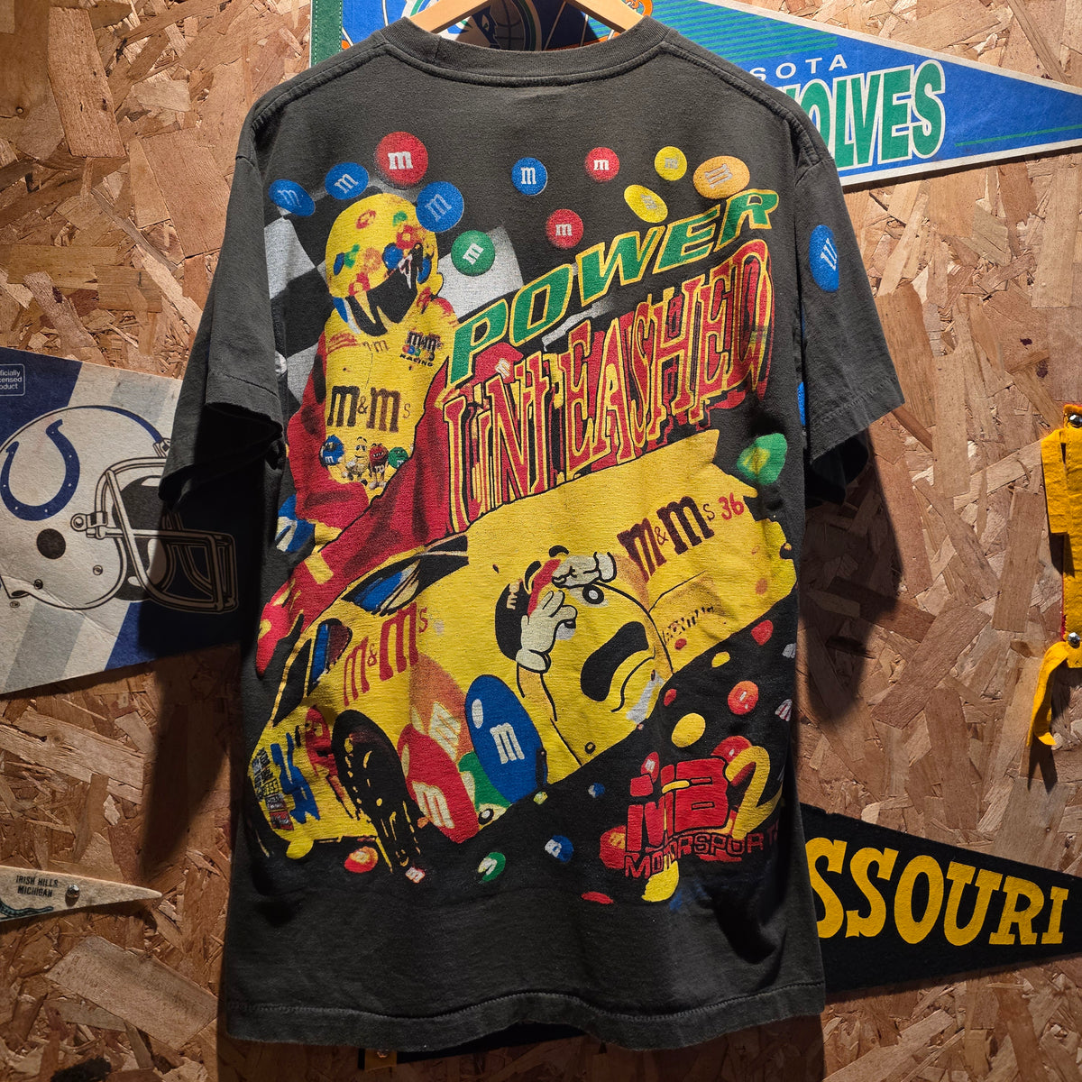 VTG Bootleg Giant Ernie Irvan M&M's Nascar Double Sided T-Shirt: XL