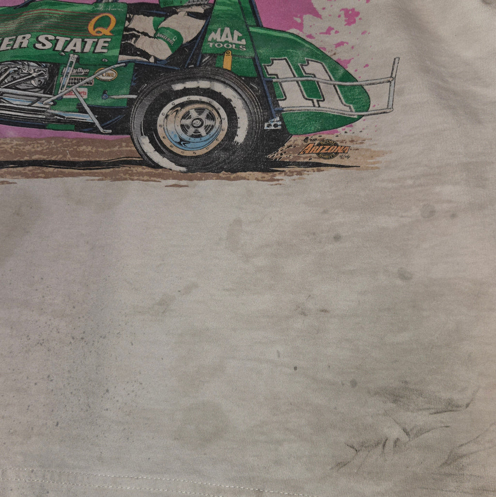 VTG 1998 Steve Kinser AOP Spellout Distressed T-Shirt: XL
