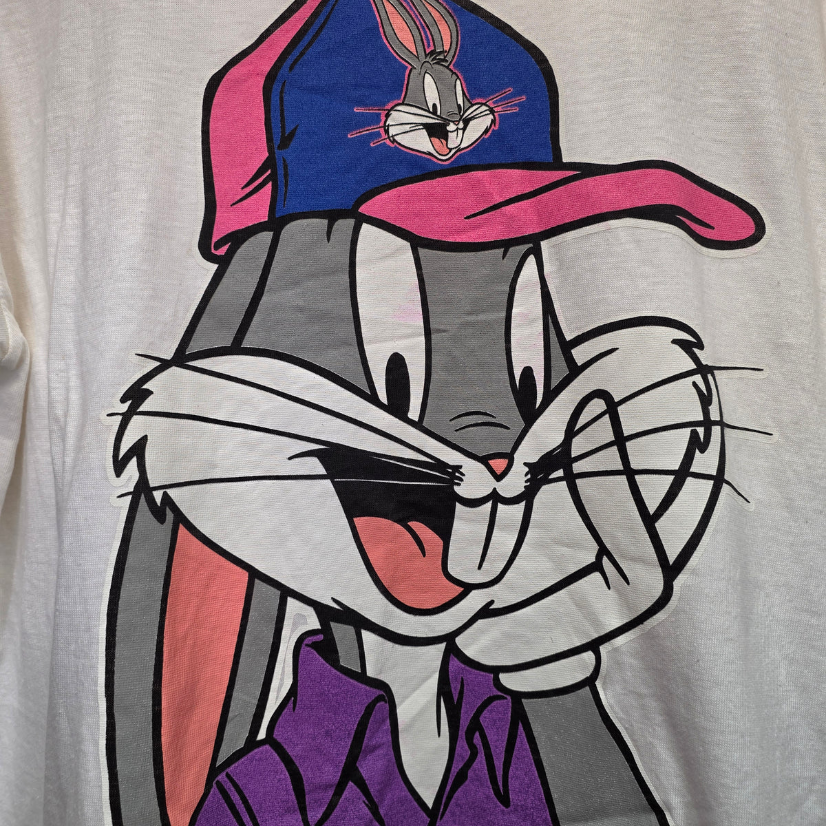 NWT VTG Looney Tunes Bugs Bunny White Graphic T-Shirt Deadstock: Medium