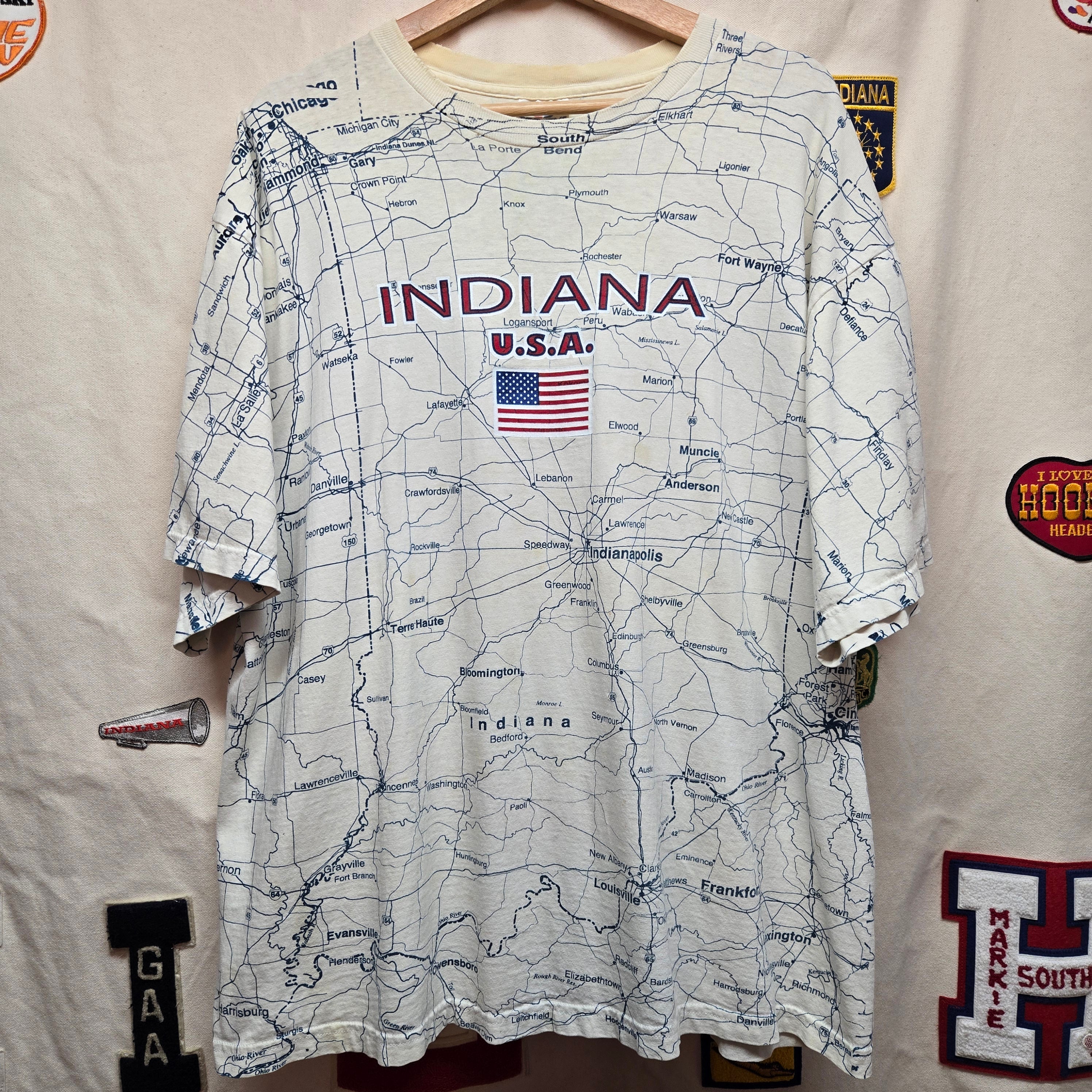 VTG Map AOP Indiana Graphic T-Shirt Tee Jays: XL
