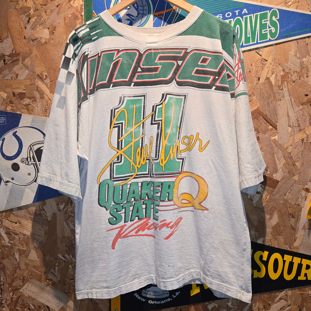 VTG 1998 Steve Kinser AOP Spellout Distressed T-Shirt: XL