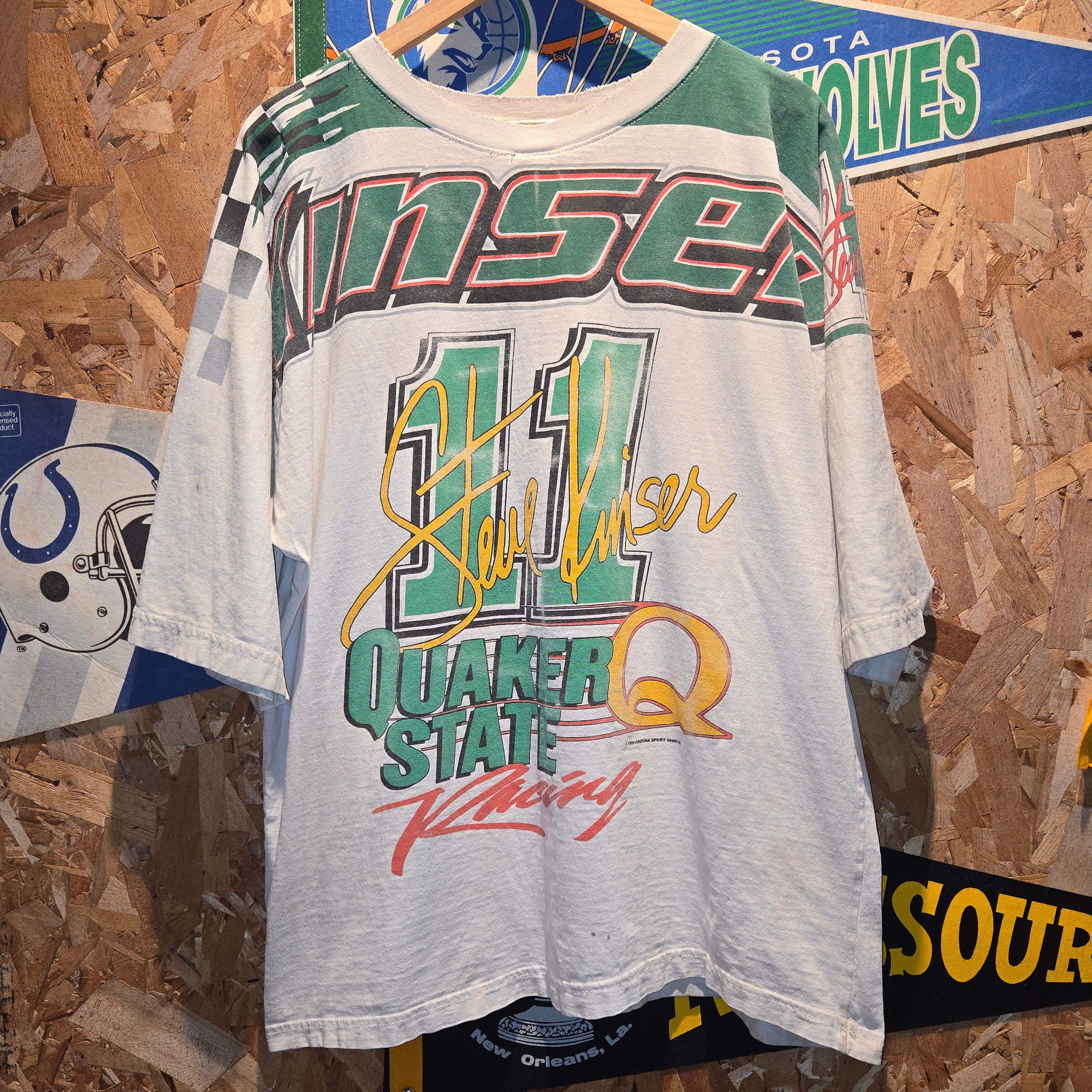 VTG 1998 Steve Kinser AOP Spellout Distressed T-Shirt: XL