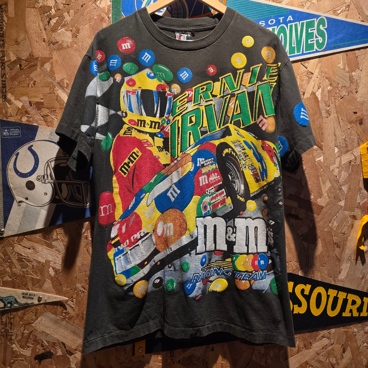 VTG Bootleg Giant Ernie Irvan M&M's Nascar Double Sided T-Shirt: XL