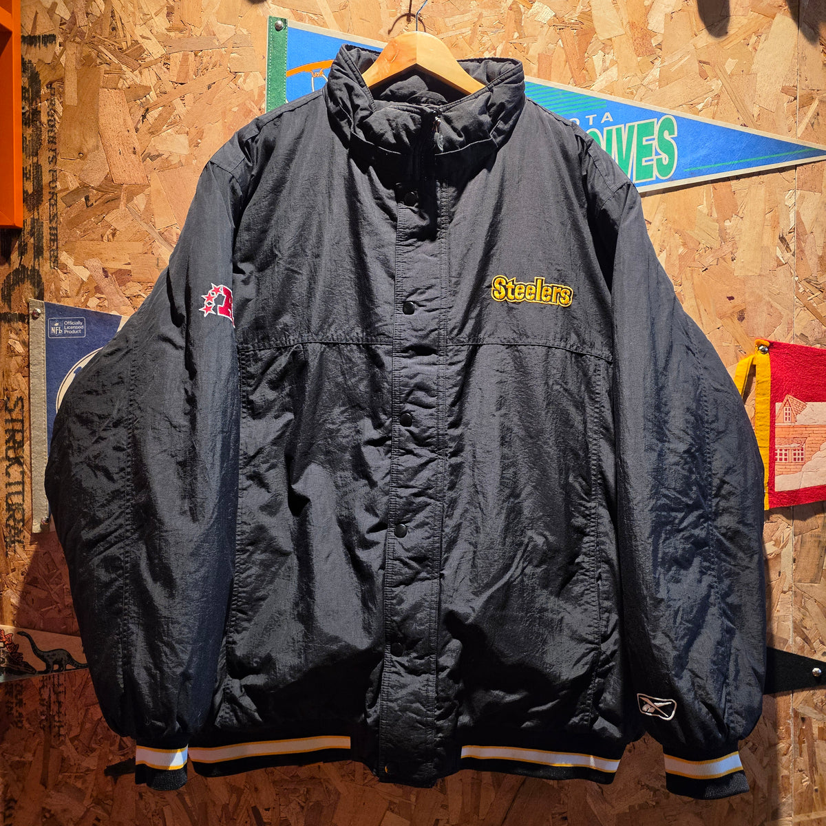 VTG Pittsburgh Steelers Reebok NFL Puffer Jacket Big Logo Mens: XL