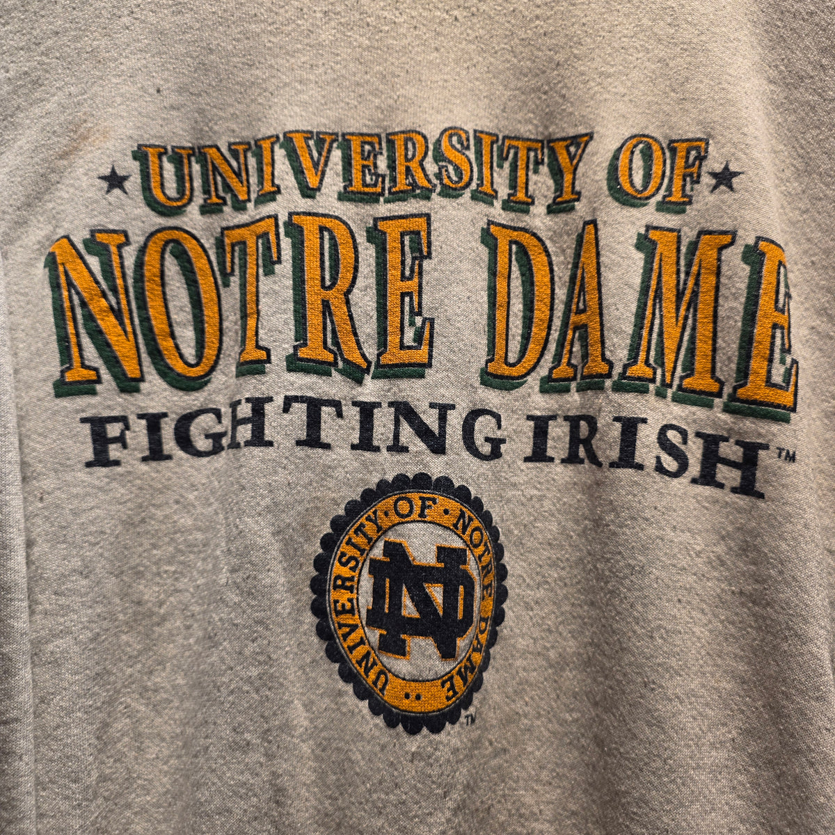 VTG 90's University Of Notre Dame Fighting Irish Grey Sweatshirt: XL