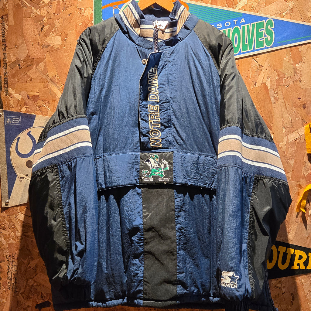 VTG Starter Notre Dame Puffer Jacket Half Zip, Button: Large