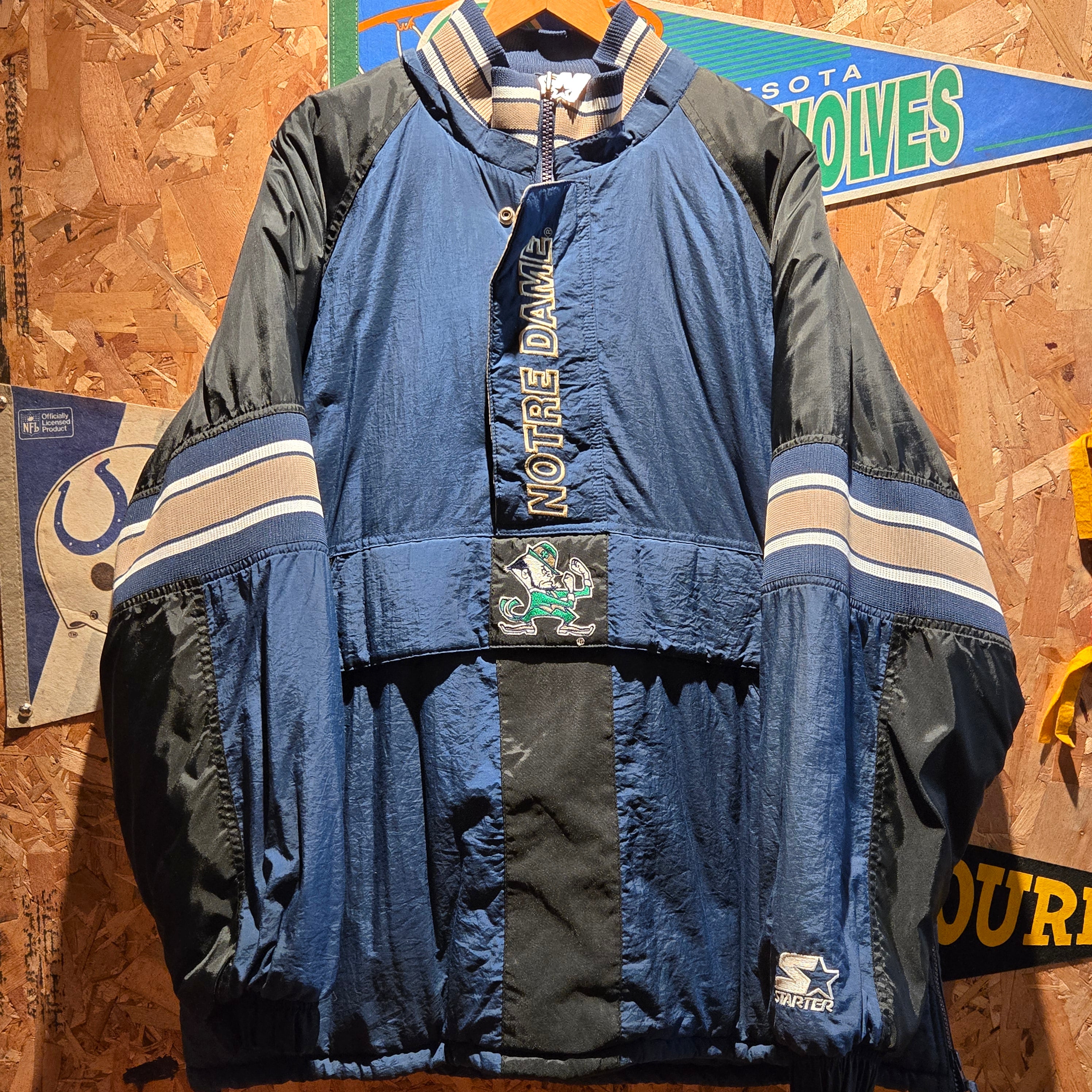 VTG Starter Notre Dame Puffer Jacket Half Zip, Button: Large