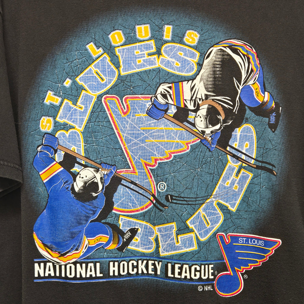 VTG St.Louis Blues Faceoff Black T Shirt NHL Logo 7: Large