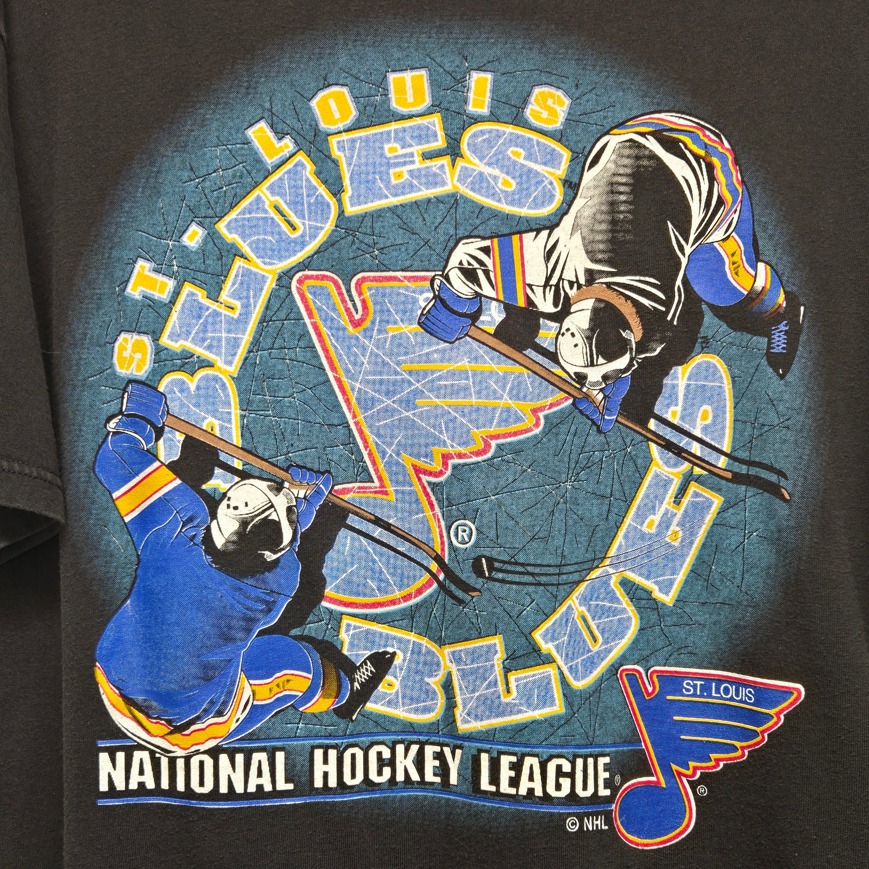 VTG St.Louis Blues Faceoff Black T Shirt NHL Logo 7: Large