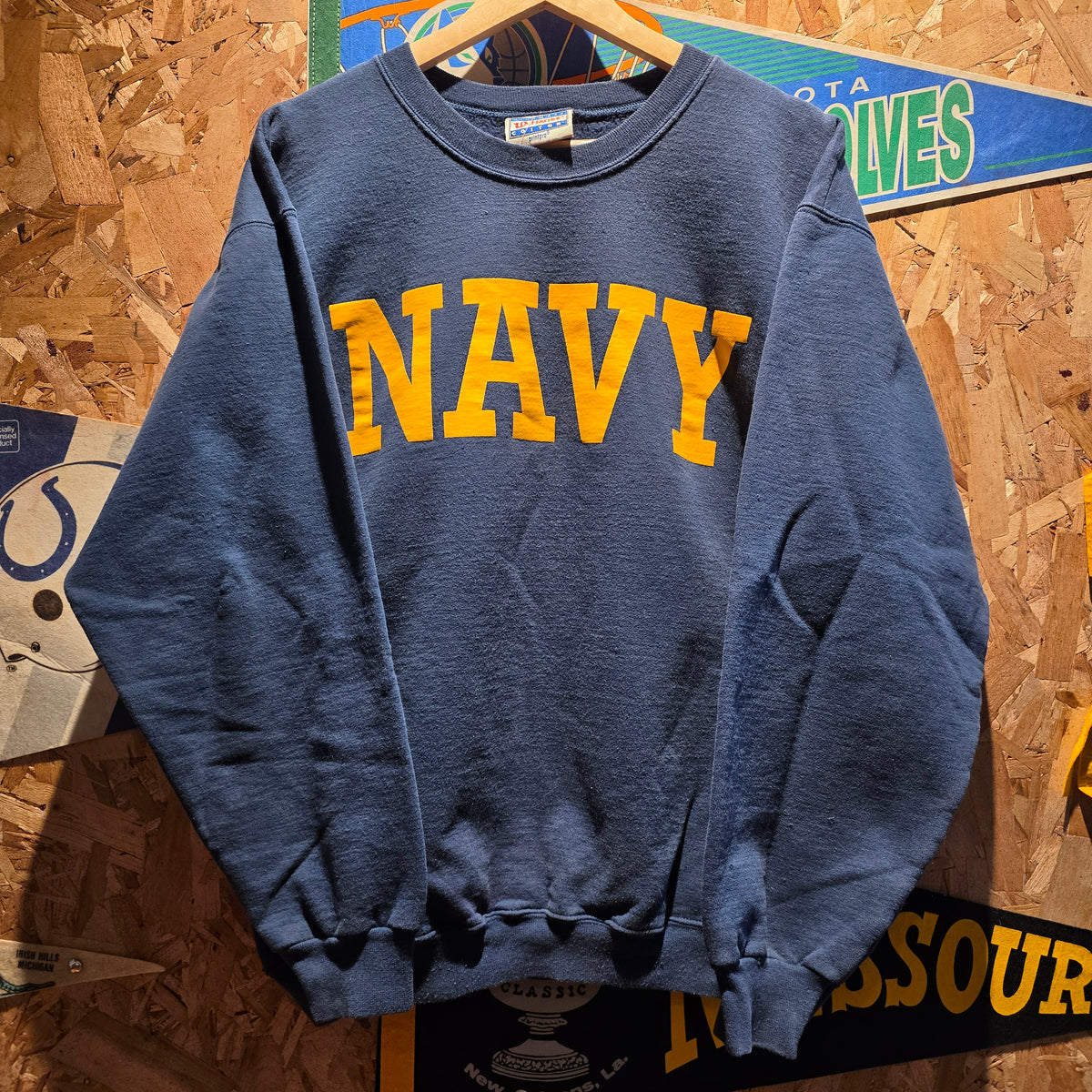 VTG Y2K Hanes Ultimate Cotton Navy Military Sweatshirt: Medium