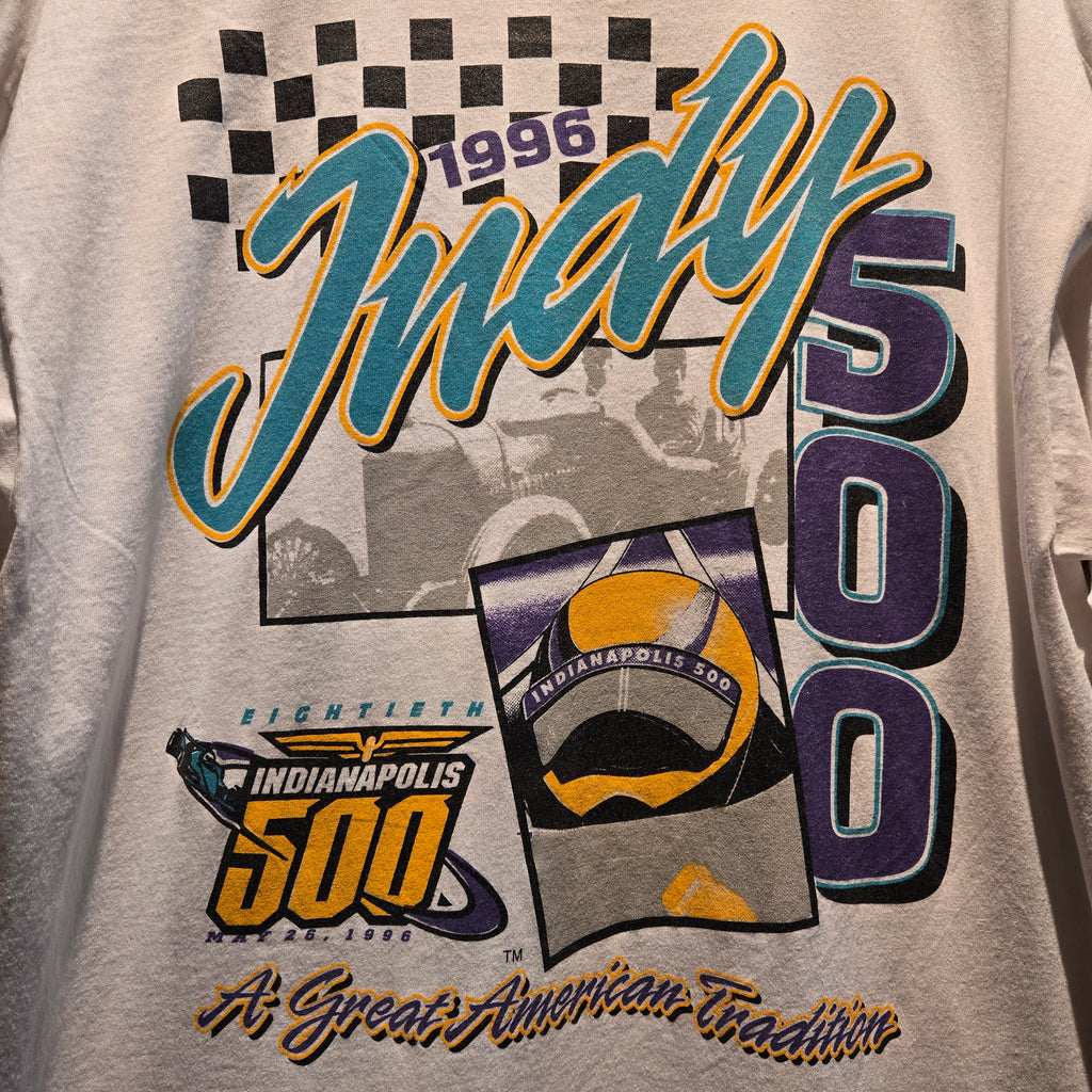 VTG 90's Rare Test Print Graphic T-Shirt Preakness/Indy 500 Double Sided: XL