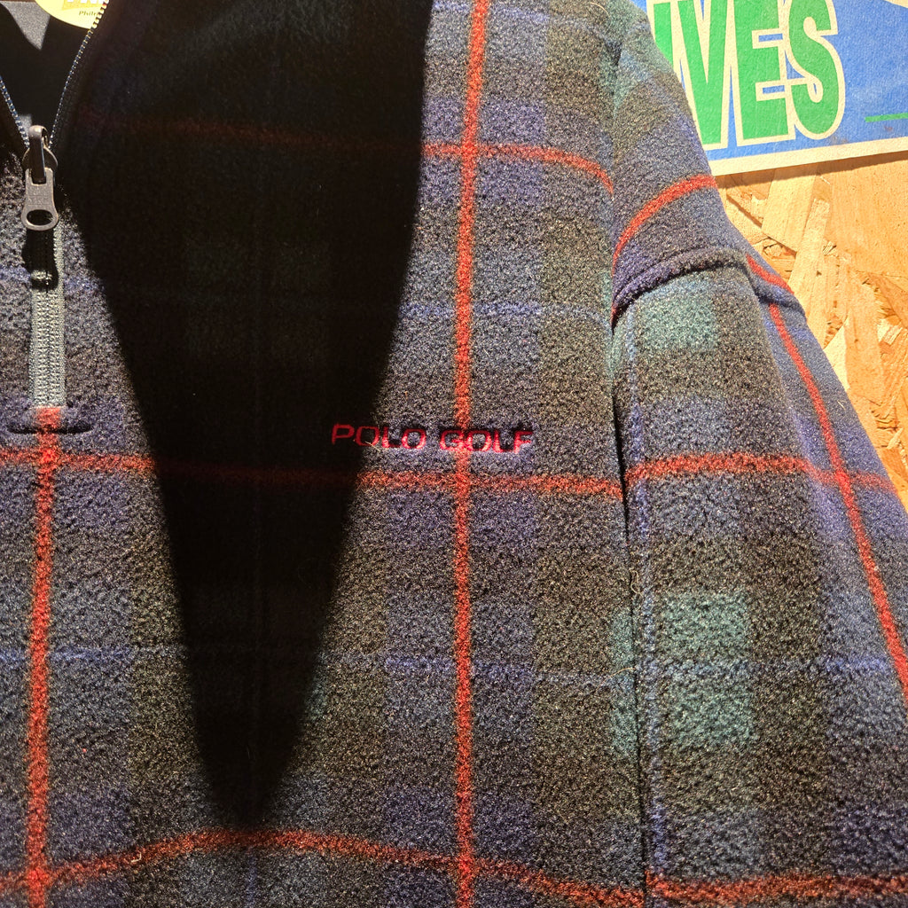 VTG POLO Ralph Lauren GOLF Plaid Reversible Windbreaker & Fleece Jacket: XL
