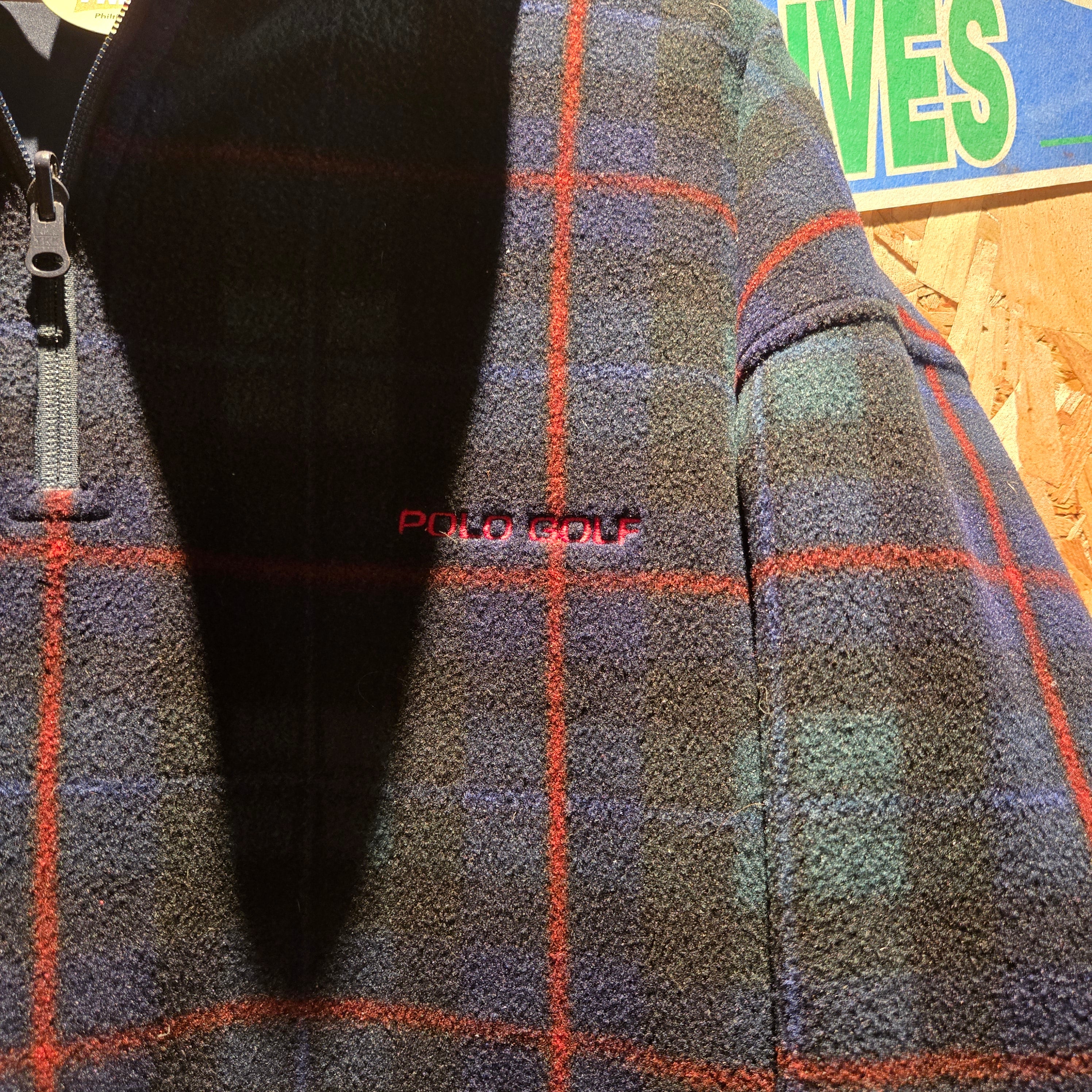 VTG POLO Ralph Lauren GOLF Plaid Reversible Windbreaker & Fleece Jacket: XL