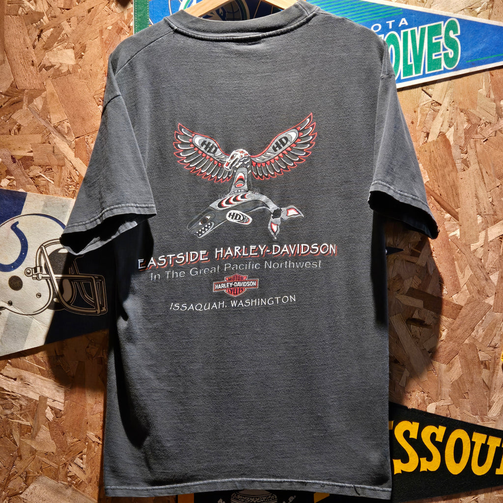 VTG 1996 Harley Davidson United States Eagle Shark Black T-Shirt: Medium
