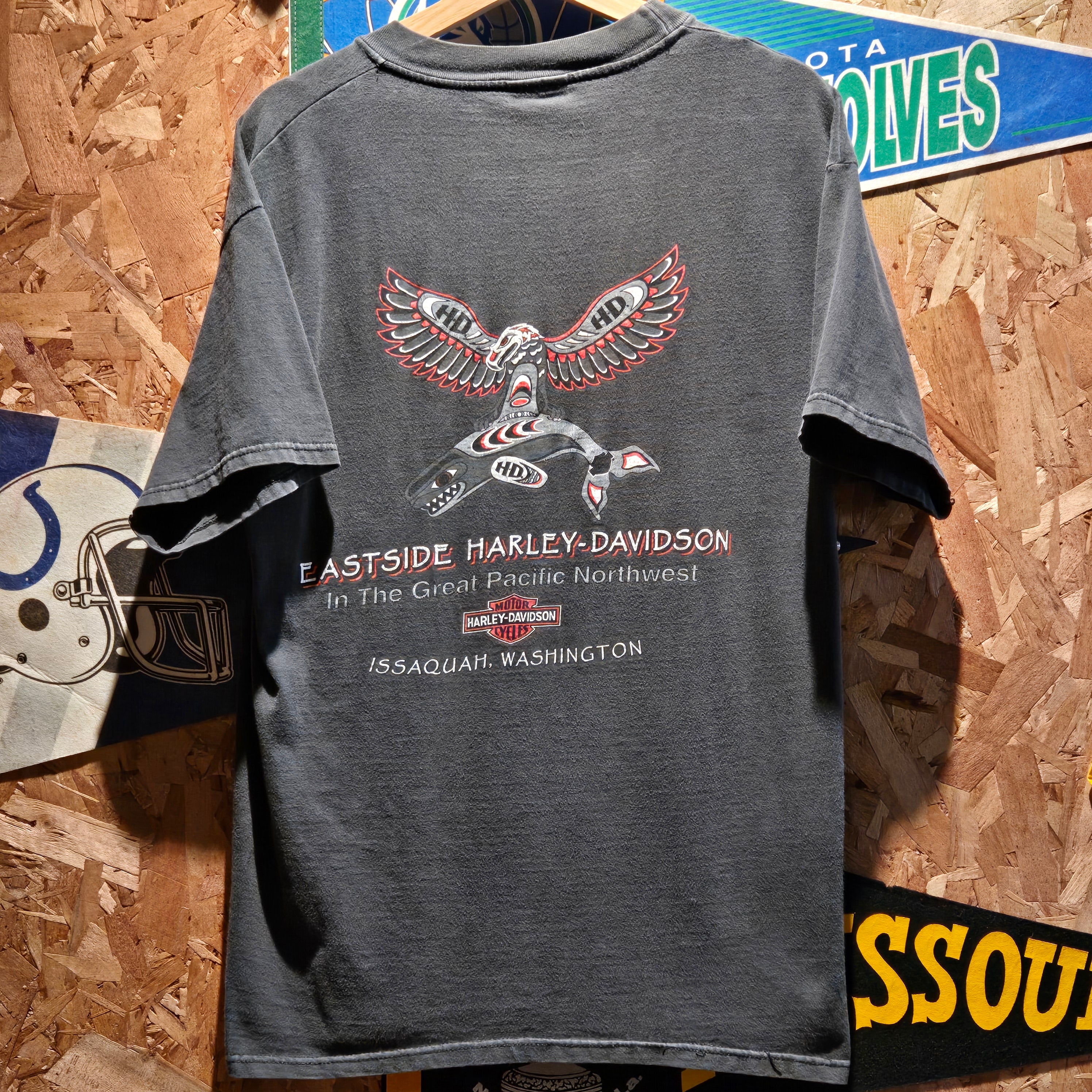 VTG 1996 Harley Davidson United States Eagle Shark Black T-Shirt: Medium