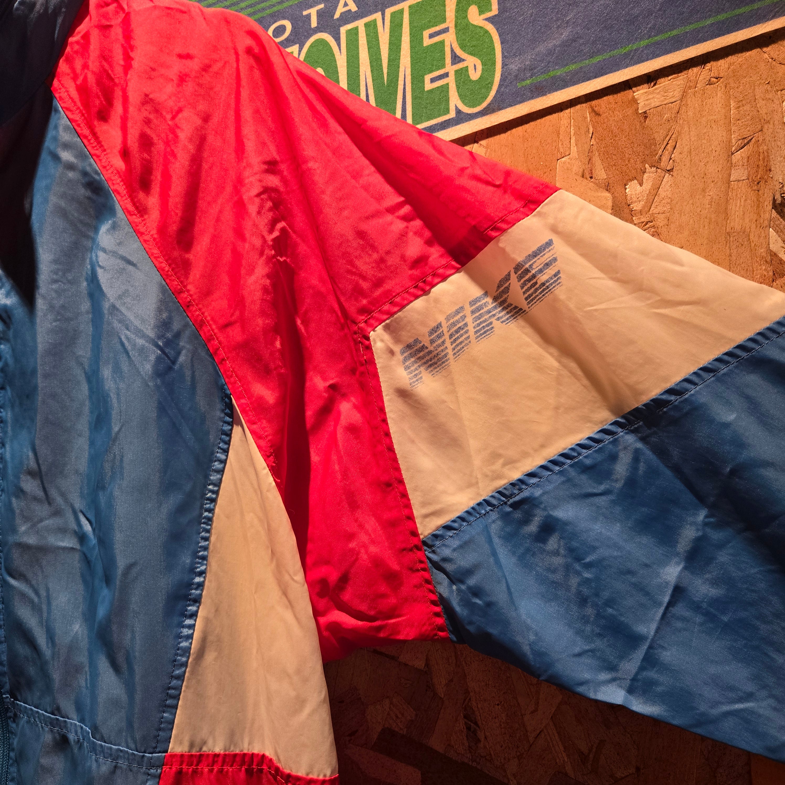 VTG Nike Windbreaker Spellout  Red,White,Blue W/ Hood: Large
