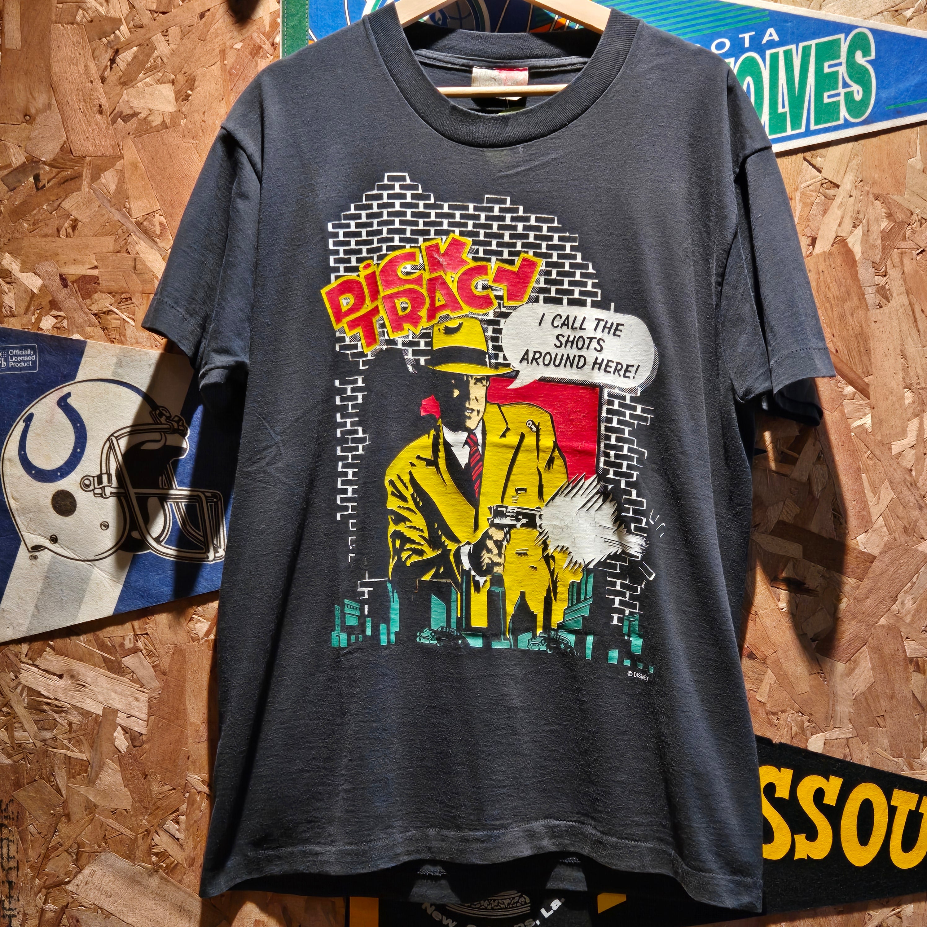 VTG Dick Tracy Disney Black T-Shirt "I Call The Shots": Medium