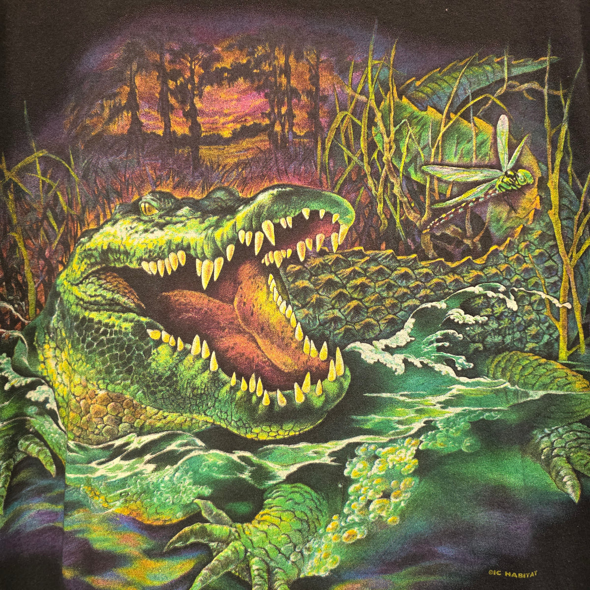 VTG Aligator Crocodile Swamp Black T-Shirt Double Sided Single Stitch: 2XL
