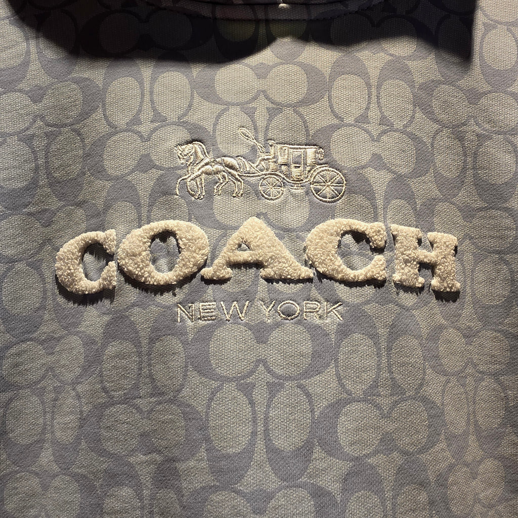 Coach Men’s Gray Signature Logo Pullover Hoodie Cotton Fleece Pockets: Medium